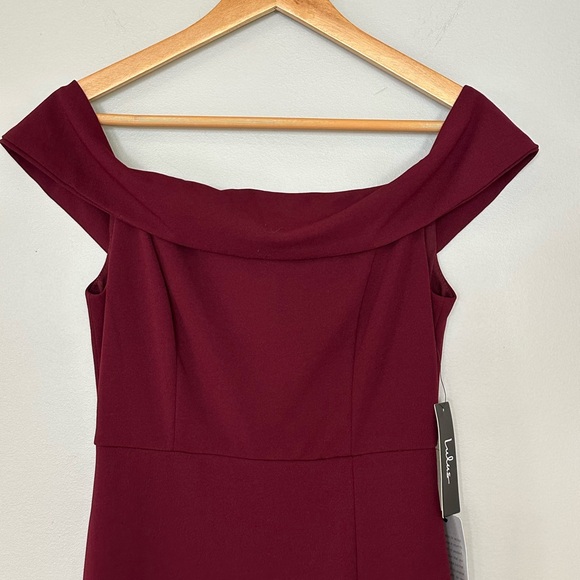 Lulus Aveline Burgundy Off-the-Shoulder Maxi Dress NWT - Picture 3 of 6
